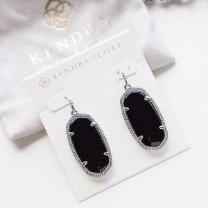 Kendra Scott Elle Silver Drop Earrings in Black Opaque Glass